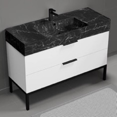 Modern Bathroom Vanity, 48 inch, Black Marble Style Sink, Free Standing